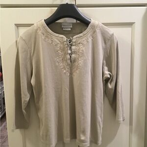 Pierre Cardin Cream Embroidered Blouse Size Large